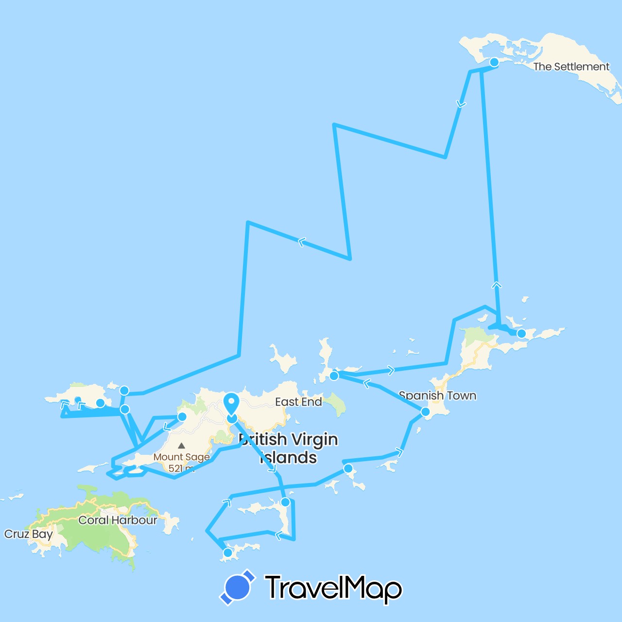 TravelMap itinerary: driving, boat in British Virgin Islands (North America)